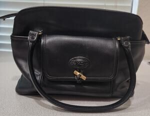 VTG The Villager Black Leather Handbag Medium Size Lots of Compartments